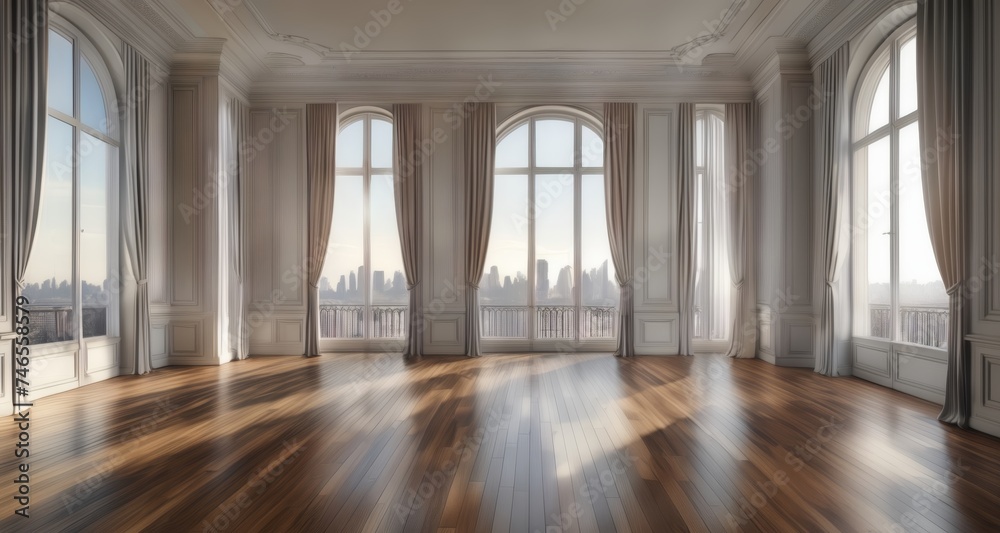Naklejka premium Elegant living room with panoramic city views