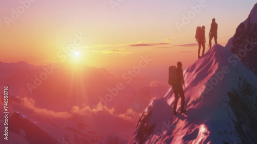 silhouette climbers manage to ascend to the summit a mountain sunset after hard teamwork,reaping the rewards collaboration to achieve common goals and accomplishments, attaining success through effort © ND STOCK