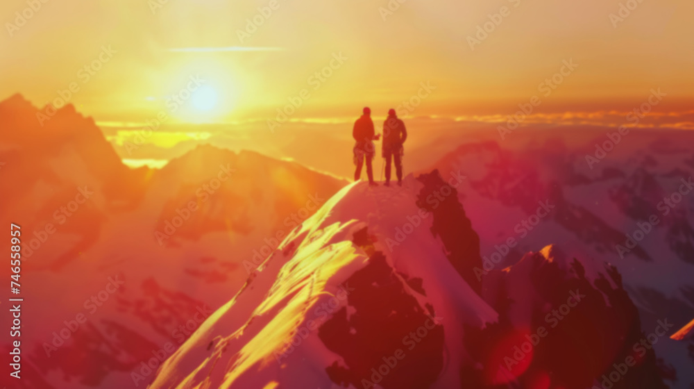 silhouette climbers manage to ascend to the summit a mountain sunset after hard teamwork,reaping the rewards collaboration to achieve common goals and accomplishments, attaining success through effort