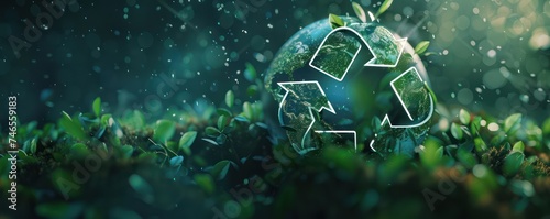 Space for text alongside a recycle symbol, on an earth-friendly background. photo