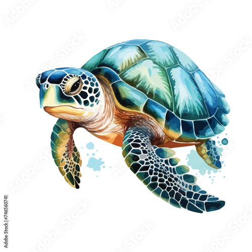 Watercolor Sea Turtle Clipart Isolated on White Background