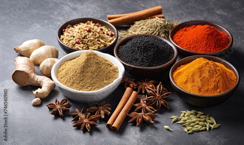 A Colorful Array of Aromatic Spices on a Rustic Wooden Table