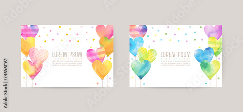hand drawn heart balloon illustration cards for invitation, birthday