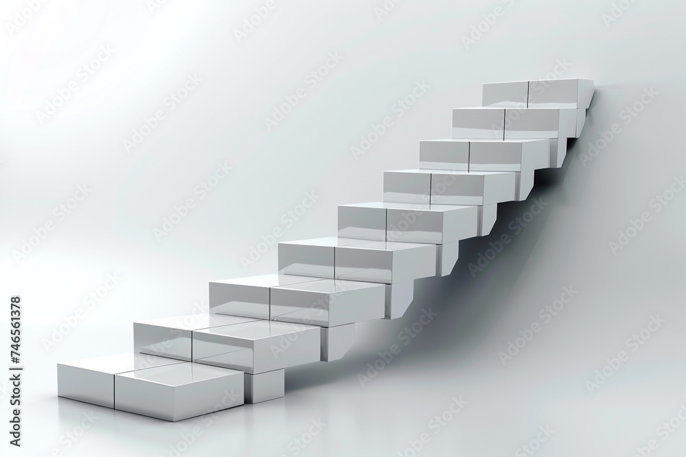 Fototapeta premium An abstract image showcasing a futuristic stairway, representing the upward trajectory of a company's growth. The minimalist design symbolizes progress and potential.