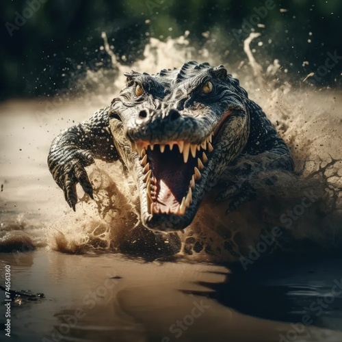 a large alligator is coming out of the water © TheThao