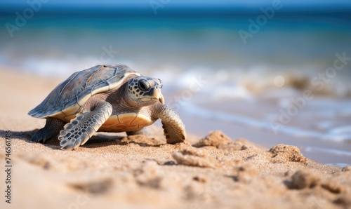 A Delicate Journey: A Baby Turtle's Adventure Across the Sandy Beach