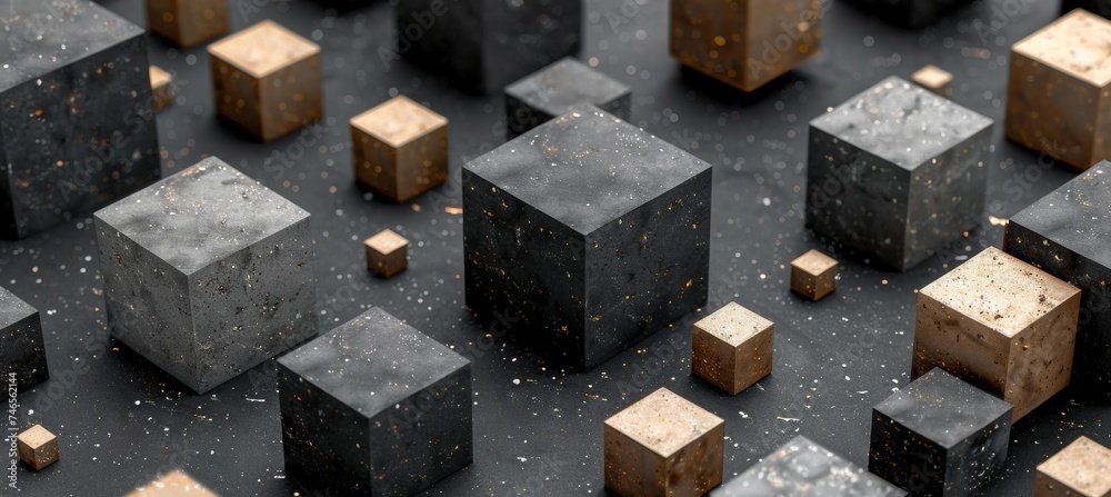 Dynamic 3d abstract background in radiant black and luxurious gold tones for design purposes Dynamic 3d abstract background in radiant black and luxurious gold tones for design purposes