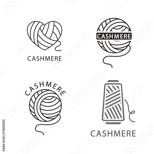 Silhouette of yarn with lettering Cashmere. Line art style.