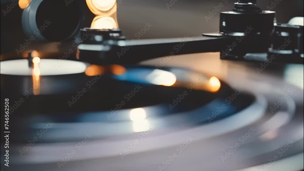 A record player is playing a vinyl record on a turntable