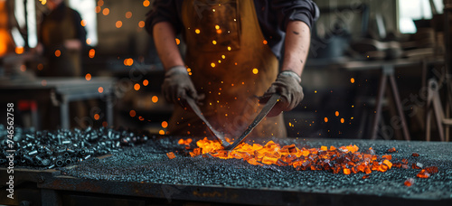 Blacksmith adjusting intense heat for his work. 