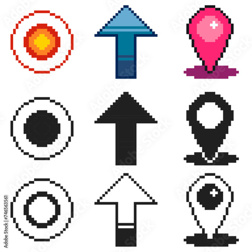 Pixel Art Icon Set on Variant of Direction Cursor