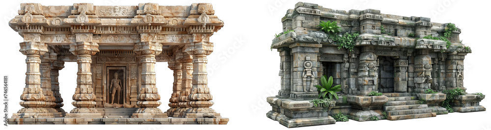 ancient temple ruins isolated on transparent background, element remove background, element for design.