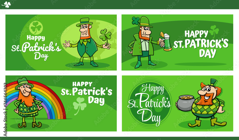 Fototapeta premium Saint Patrick Day designs set with cartoon Leprechaun character