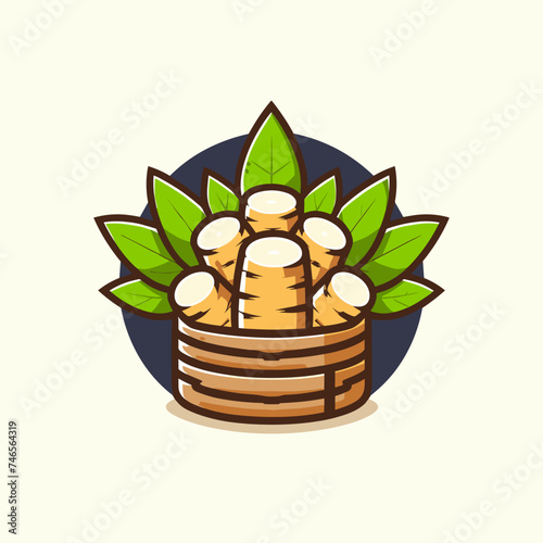 Cassava manioc plants with leaves logo food