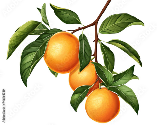Orange with leaves isolated on transparent background cutout