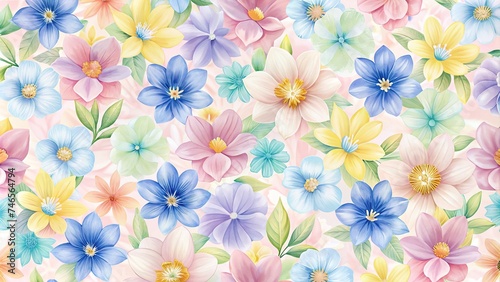 Beautiful Spring Flowers in Pastel Pink, Blue, Yellow, and White