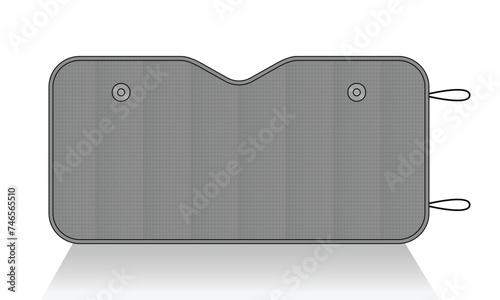 Gray Car Window Sunshade Foldable Reflective Sun Visor Template on White Background, Vector File.