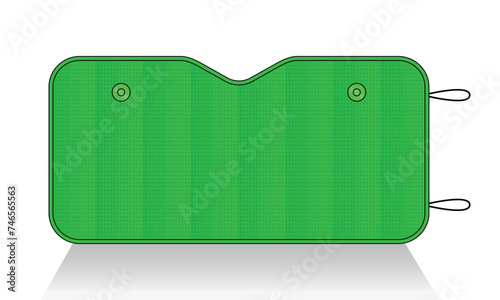 Green Car Window Sunshade Foldable Reflective Sun Visor Template on White Background, Vector File.