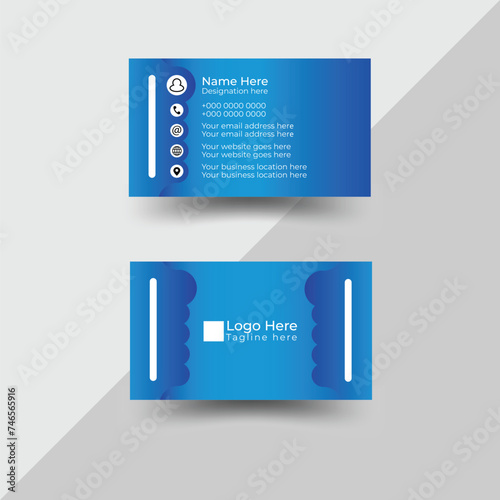 Creative business card layout made with blue color gradient with natural shapes. Modern corporate business card template.