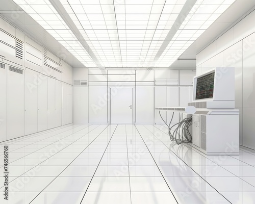 Old mainframe units in a pristine white minimalist setting a dialogue between eras photo