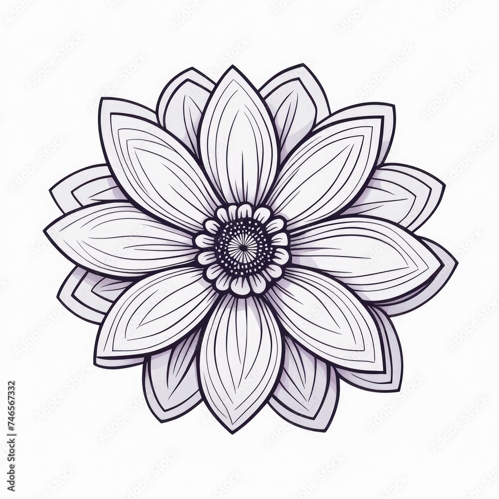 Monochromatic Line Art of a Blooming Flower Monochromatic Line Art of a Blooming Flower
