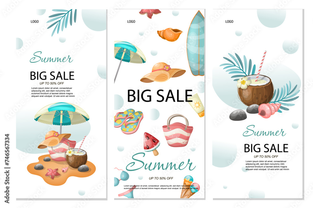Summer sale flyer poster set