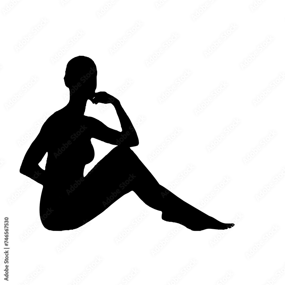 Full body silhouette of a beautiful woman is in style with a transparent background