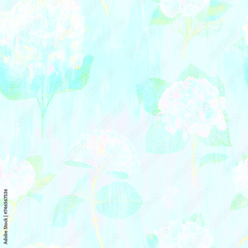 Blue ethereal floral abstract watercolor pattern seamless repeating background soft pastel colors