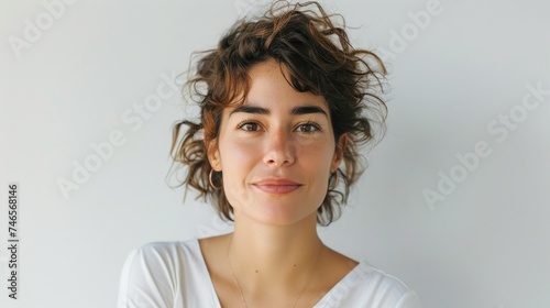 photograph of a sport influencer latin women, white background, frontal shot,bright and happy theme, natural look © urdialex