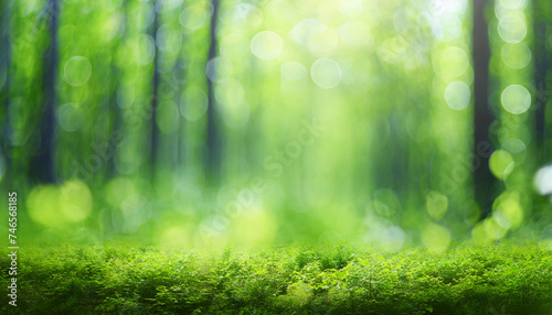 Green forest blur bokeh background. Spring on summer season. © hardvicore