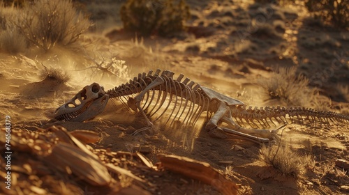 bones of a dinosaur skeleton in the ground © urdialex