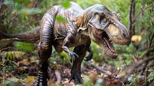 a tyrannosaurus rex roaring in a jurassic forest © urdialex