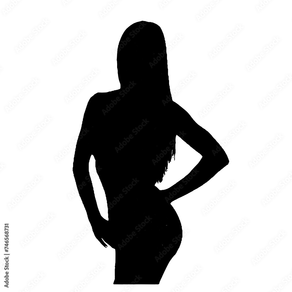 Full body silhouette of a beautiful woman is in style with a transparent background