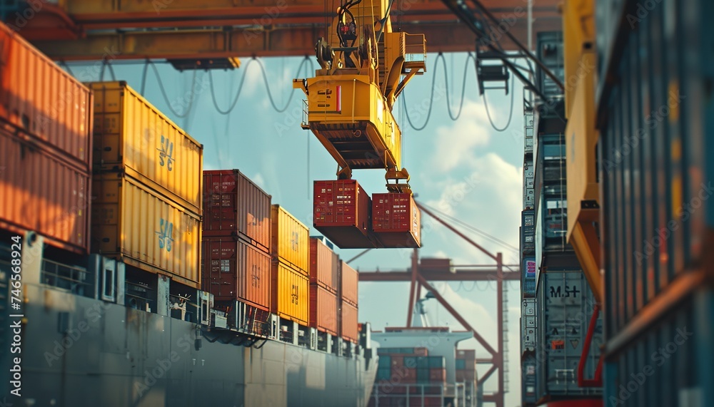 Obraz premium container ship carrying container boxes with a quay crane