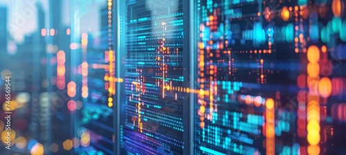 Wallpaper Mural Digital interface with pixelated data stream, binary code, and encryption concept with glowing dots Torontodigital.ca