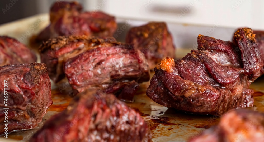Beef Meat Sliced Roasted on wooden board. Cooking beef steak for restaurant, menu, advert or package, close up, selective focus Beef Meat Sliced Roasted on wooden board. Cooking beef steak for restaurant, menu, advert or package, close up, selective focus