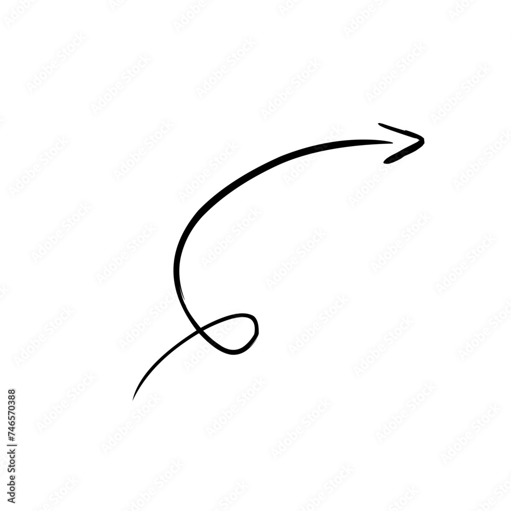 Fototapeta premium Charcoal arrows vector icons set. Hand drawn freehand different curved lines, swirls arrows. Doodle marker drawing, black chalk smears. Direction pointers. Scribbles and scrawls.