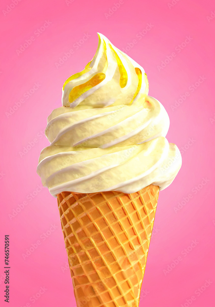 vanilla ice cream with cone isolated on pink background vanilla ice cream with cone isolated on pink background