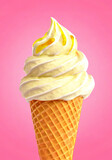 vanilla ice cream with cone isolated on pink background