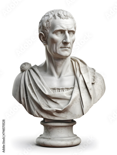 Bust of Roman Emperor Gaius Julius Caesar. Marble sculpture of a famous ancient general and politician.