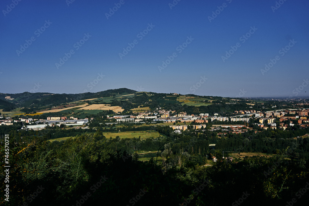 Naklejka premium a view of the hills and houses, around Bologna, the atmosphere of the Italian summer