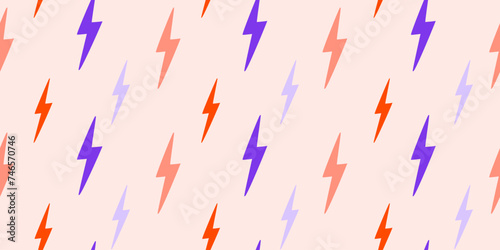 Lightning bolt seamless pattern. Groovy funky flash repeated ornament. Energy and power sign. Vector illustration design for fabric, textile, background, wrapper, packaging.