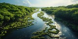 River Flowing Through Lush Green Forest Generative AI