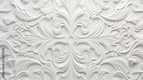 white background in the form of a gypsum panel with stucco molding
