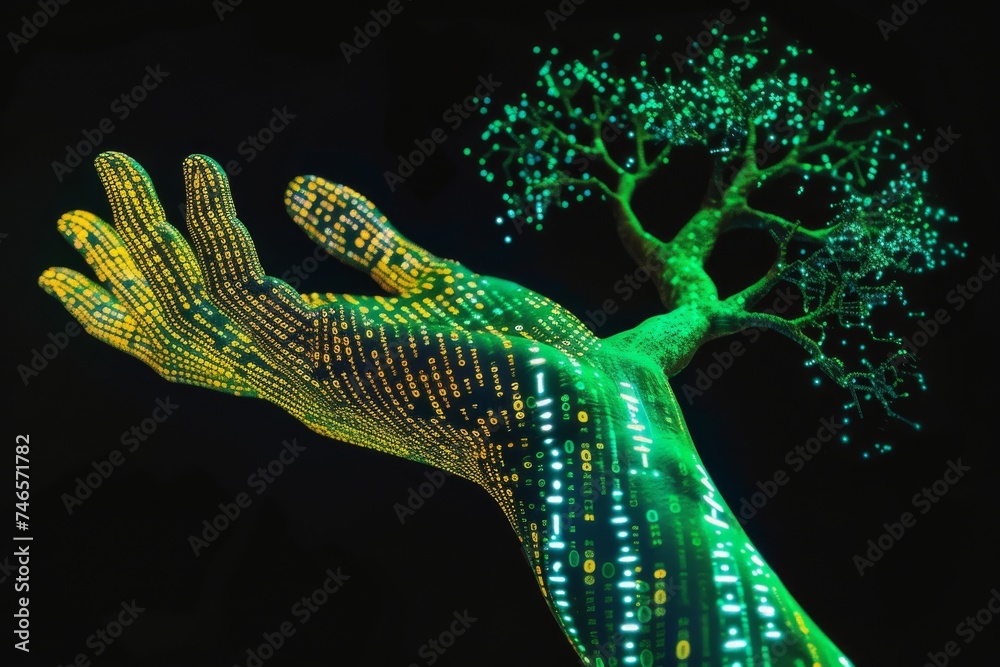Illustrate the intersection of a hand and a binary code tree ...