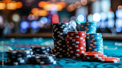 Casino poker chips and dice close-up photography mockup