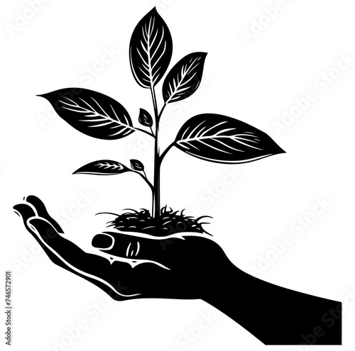 Plant in Human Hand Silhouette Icon