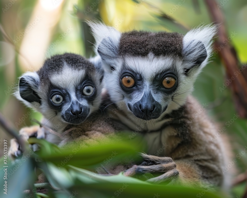 Fototapeta premium ring tailed lemur, native to the unique island of Madagascar, is a fascinating and charismatic species that captures the imagination of wildlife around world