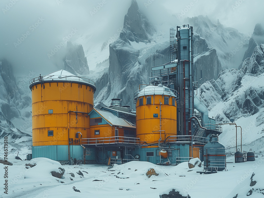 Obraz premium Centre informatique (datacenter) dans un paysage enneigé pour refroidir les serveurs
