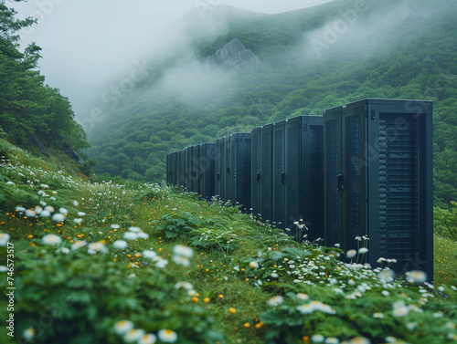 Datacenter dans la nature, concept d'impact écologique du numérique et des centres informatiques photo